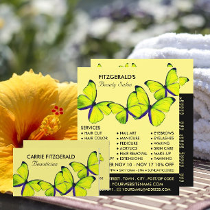 Gult Butterflies, Beautician, Beauty Salon Visitkort