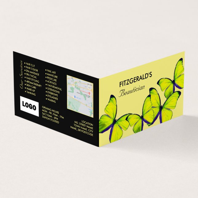 Gult Butterflies, Beautician, Loyalty Card Visitkort (Utsida)