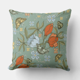 Gult Butterflies, blåröda tulippar Kudde