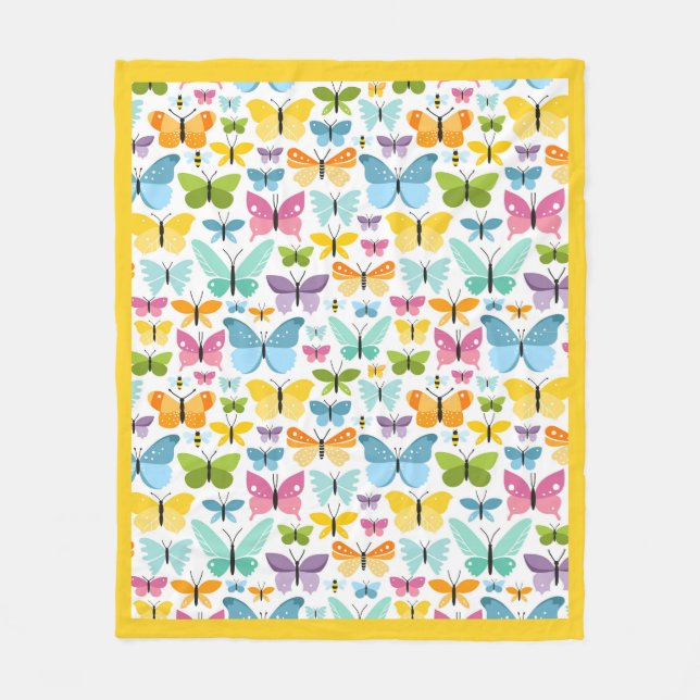 Gult Butterflies Fleece Blanket (Framsidan)