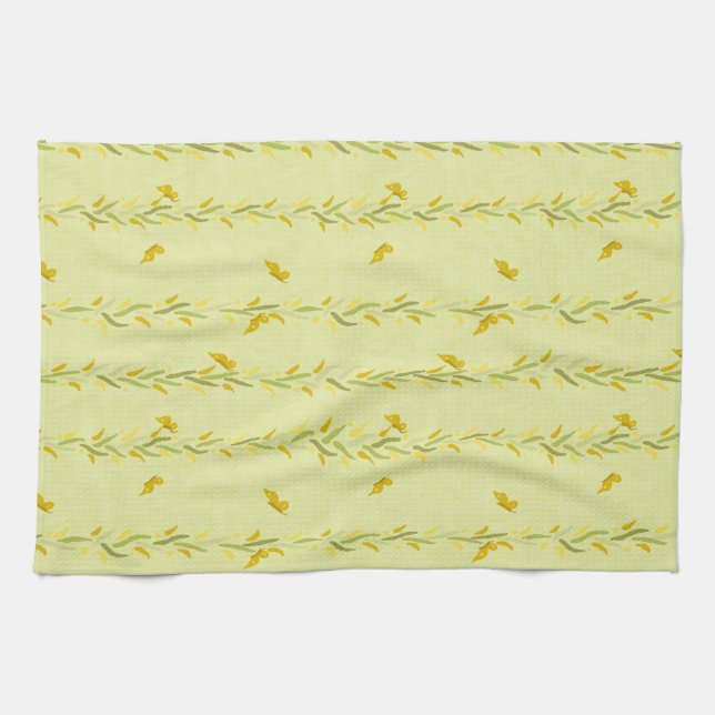 Gult Butterflies on Vines Kitchen Towel Kökshandduk (Horisontell)
