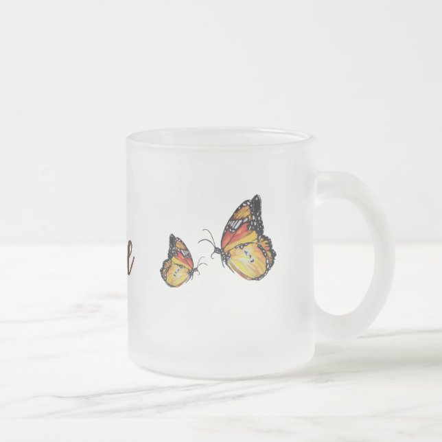 Gult Butterflies Teckning Frosted Glass Mugg (Höger)