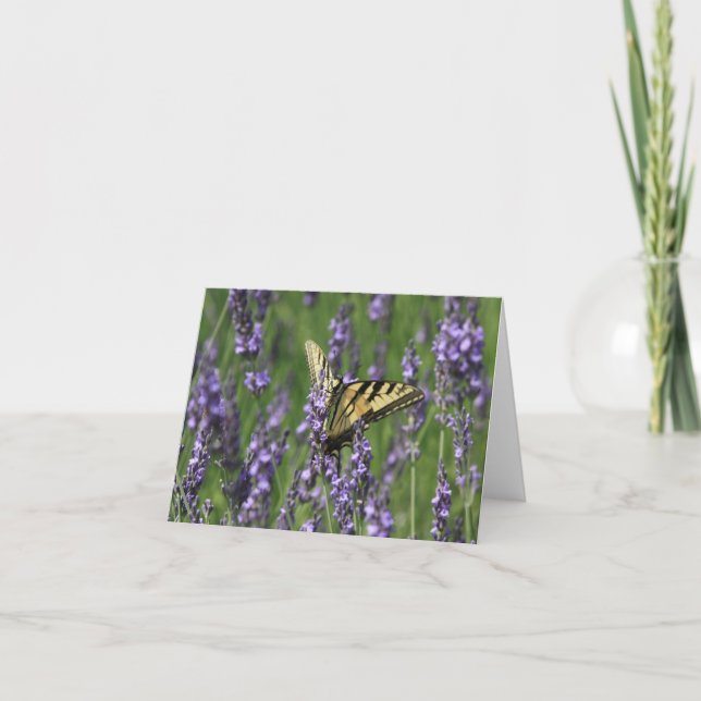 Gult Butterfly Alight Lavender Note Card Tack Kort (Framsida)