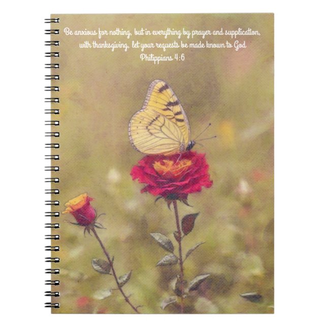 Gult Butterfly Art Bible Verse Prayer Journal Anteckningsbok (Framsidan)