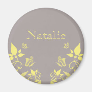 Gult Butterfly Blommigt Magnet