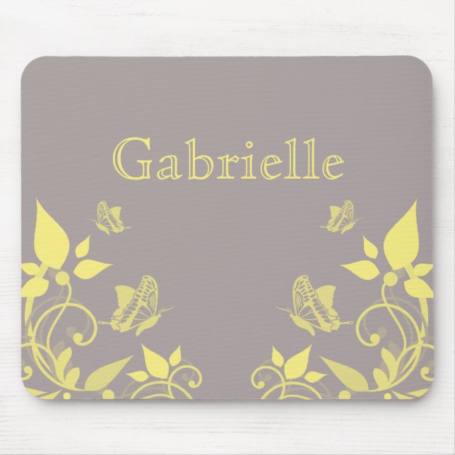 Gult Butterfly Blommigt Mousepad Musmatta (Framsidan)