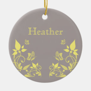Gult Butterfly Blommigt Ornament