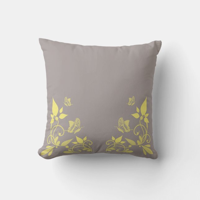 Gult Butterfly Blommigt Pillow Kudde (Framsida)