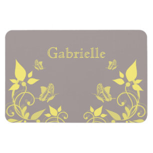 Gult Butterfly Blommigt Premium Magnet