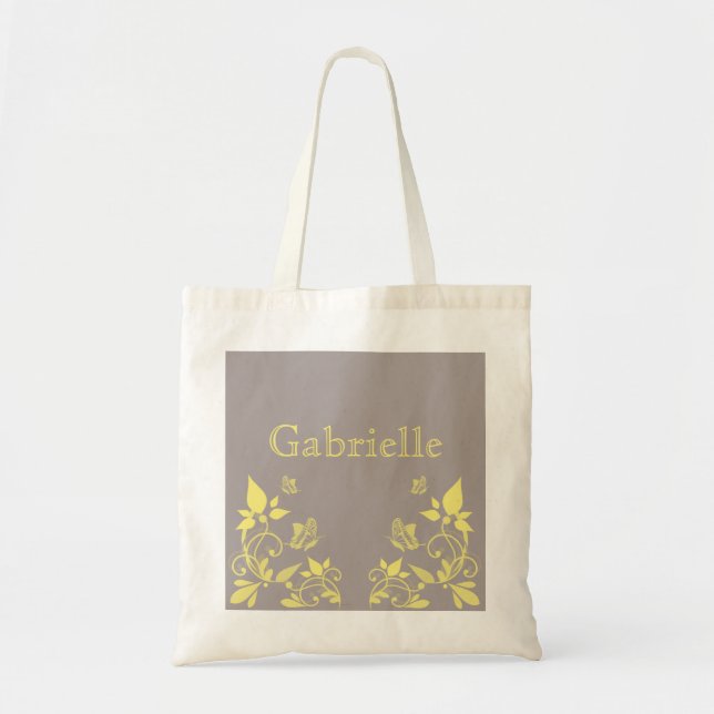 Gult Butterfly Blommigt Tote Bag Tygkasse (Framsidan)
