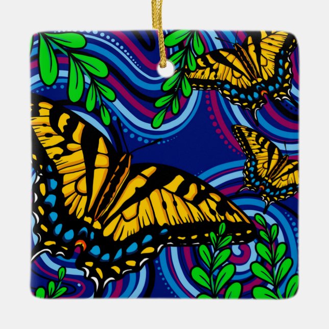 Gult Butterfly Ceramic Ornament (Framsida)