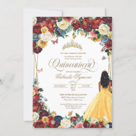 Gult Butterfly Garden Elegant Blommigt Quinceanera Inbjudningar