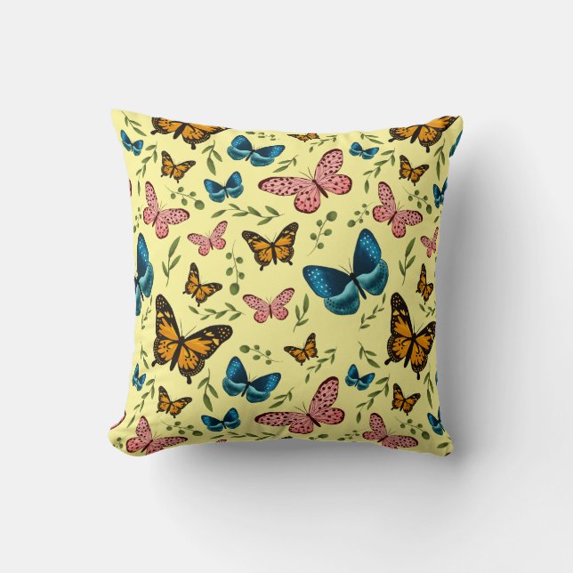 Gult Butterfly Mönster Girly Kudde (Framsida)