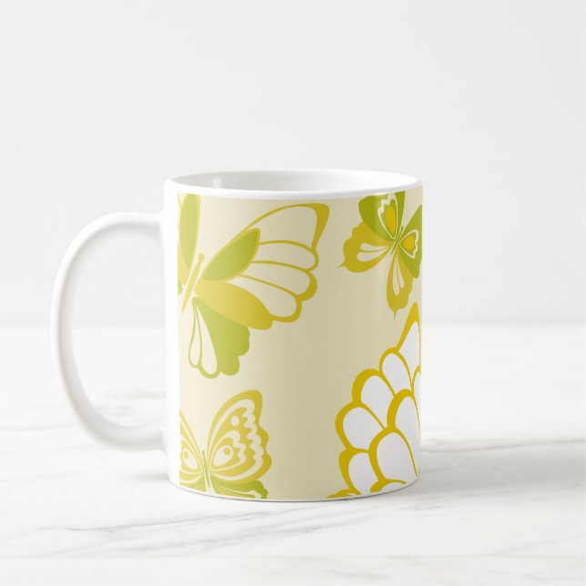 Gult Butterfly Mönster Kaffemugg (Vänster)