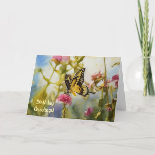 Gult Butterfly Nature Art Birthday Card Kort