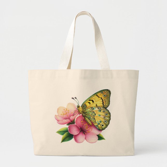 Gult Butterfly på körsbärsblommar Jumbo Tygkasse (Framsidan)