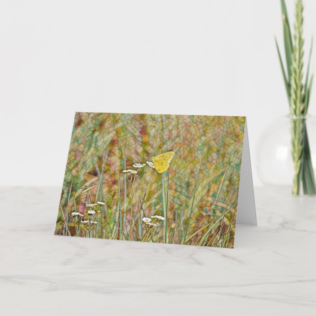 Gult Butterfly Stached Glass Stil Art Note Card Kort (Framsida)