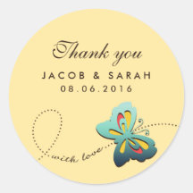 Gult Butterfly Swirls Bröllop Tack Sticker