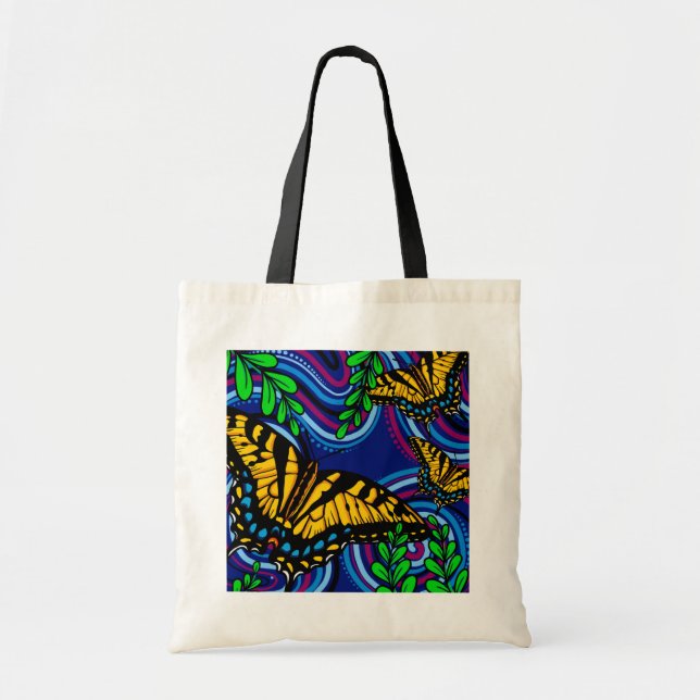 Gult Butterfly Tote Bag Tygkasse (Framsidan)