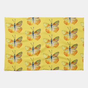 Gult Butterfly Watercolor Art Tea Towel Kökshandduk