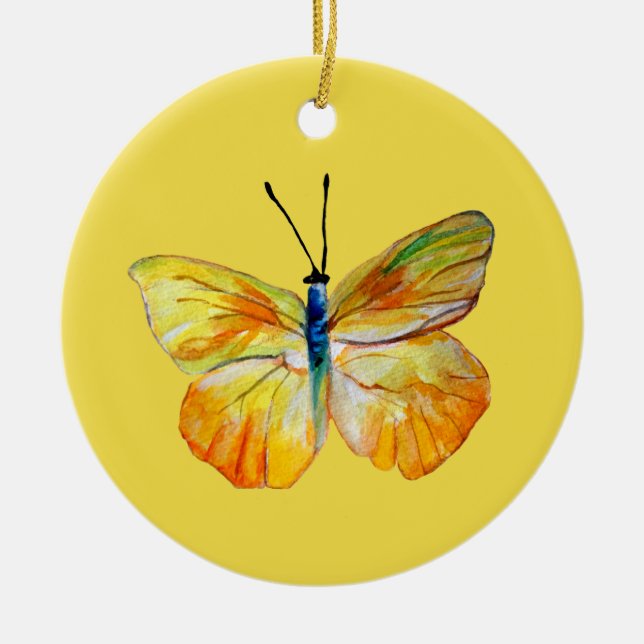 Gult Butterfly Watercolor drawCircle Ornament (Framsidan)