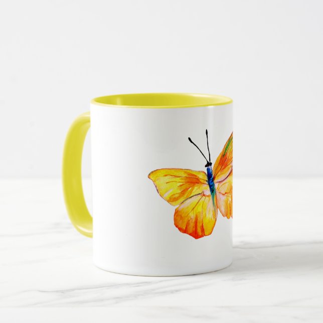 Gult Butterfly Watercolor teckning Combo Mugg (Framsida vänster)