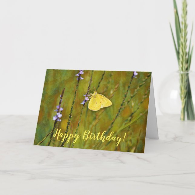 Gult Butterfly Wildblommor Birthday Card Kort (Framsida)