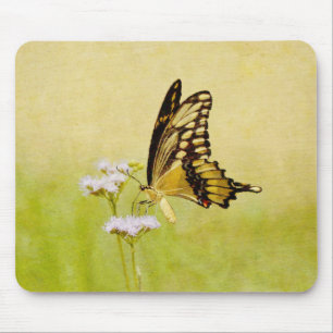 Gult Butterfly Wildblomskonst Art Mouse Pad Musmatta