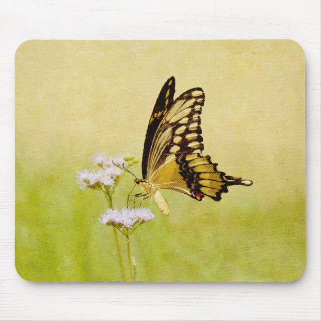 Gult Butterfly Wildblomskonst Art Mouse Pad Musmatta (Framsidan)