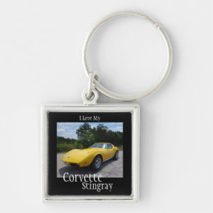 Gult C3 1973 Korvette Stingray-Nyckelring Fyrkantig Silverfärgad Nyckelring