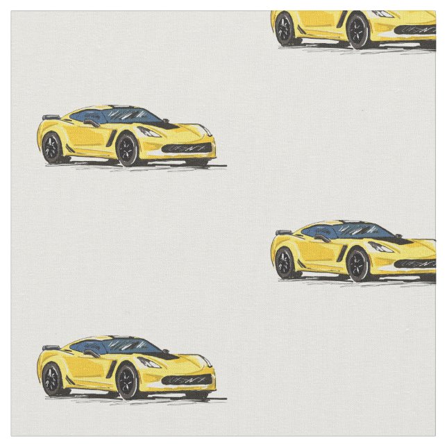 Gult C7 Korvette Hand plockade Sketch Fabric Tyg (Närbild)