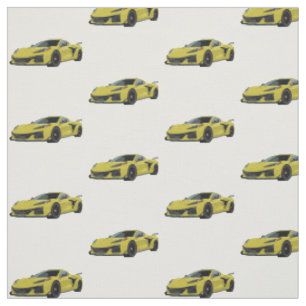 Gult C8 Korvette Sports Car Hand plockade Fabric Tyg