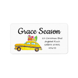 Gult Cab New York Taxi med julklappar Adressetikett