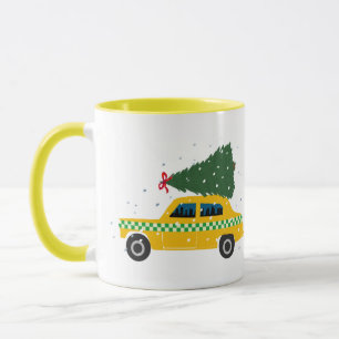 Gult Cab Taxi Julgran Teckning Snö Mugg