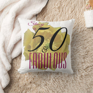 Gult Cactus Flower 50 och Fabulous Birthday Kudde