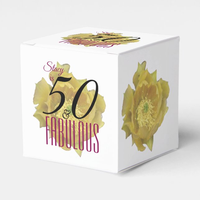 Gult Cactus Flower 50 och Fabulous Birthday Presentaskar (Framsidan Sidan)