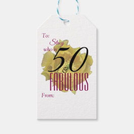 Gult Cactus Flower 50 och Fabulous Birthday Presentetikett