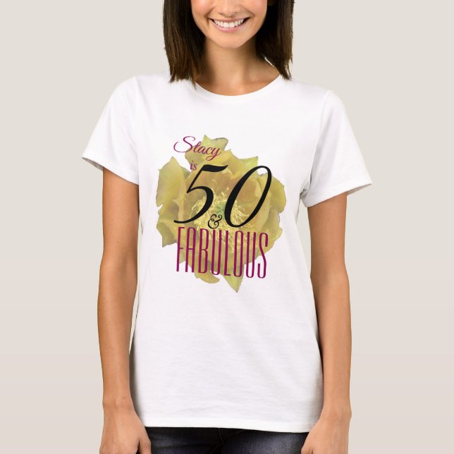 Gult Cactus Flower 50 och Fabulous Birthday T Shirt (Framsida)