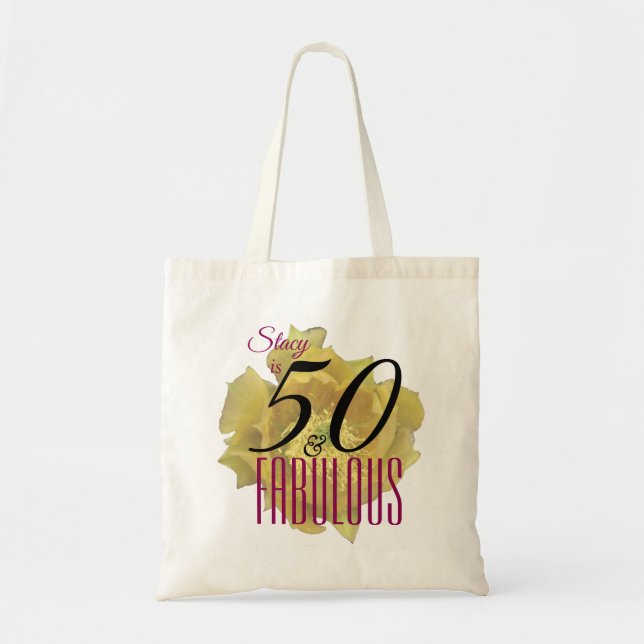 Gult Cactus Flower 50 och Fabulous Birthday Tygkasse (Framsidan)