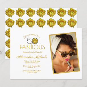 Gult Cactus Flower Black & Guld 50 & Fabulous Inbjudningar