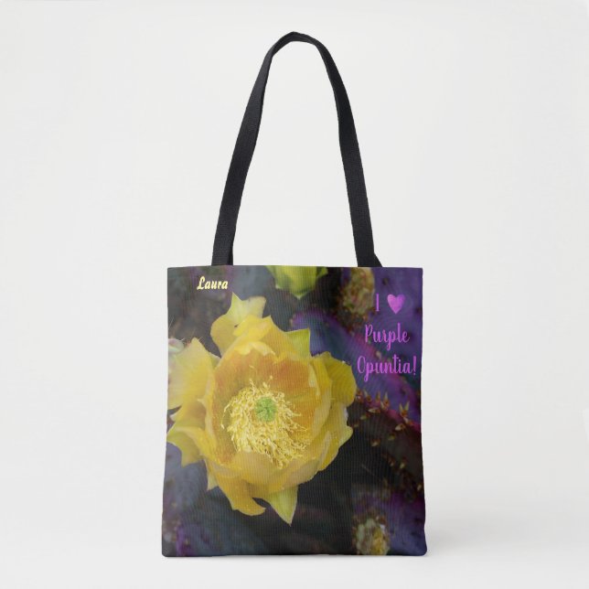 Gult Cactus Flower / Lila Prickly Pear / AZ / Tygkasse (Framsida)