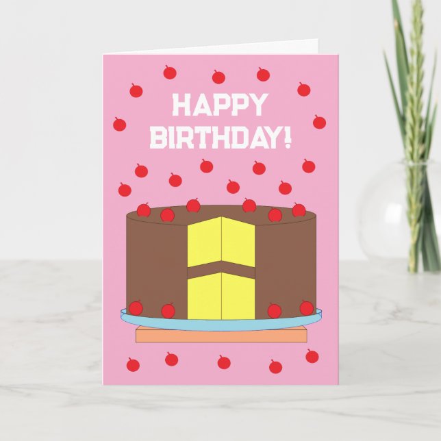 Gult Cake & Chocolate Frosting: Rosa Birthday Kort (Framsida)
