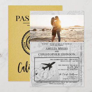 Gult California Passport Bröllop Inbjudningar