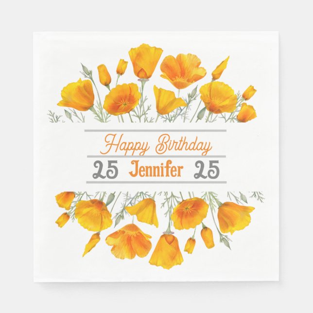 Gult California Poppies Personlig Napkin Pappersservett (Framsidan)