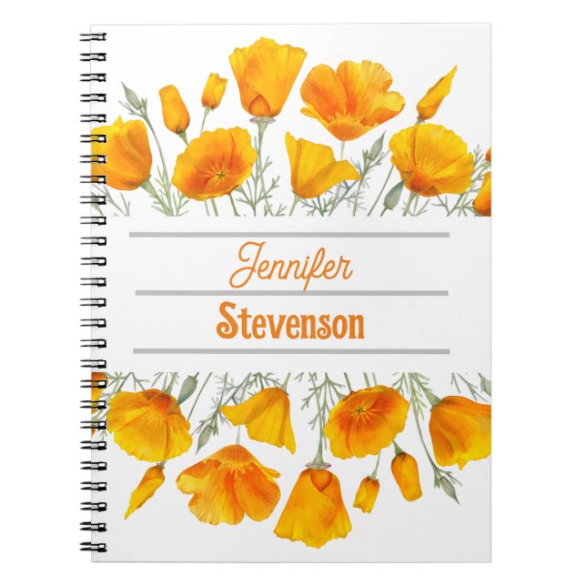 Gult California Poppies Personlig Notebook Anteckningsbok (Framsidan)