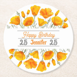 Gult California Poppies Personlig Underlägg Papper Rund