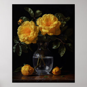 Gult Camellia Flowers Art Print Poster