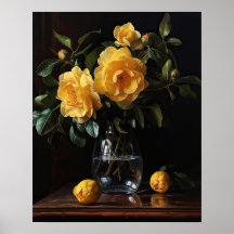 Gult Camellia Flowers Art Print Poster