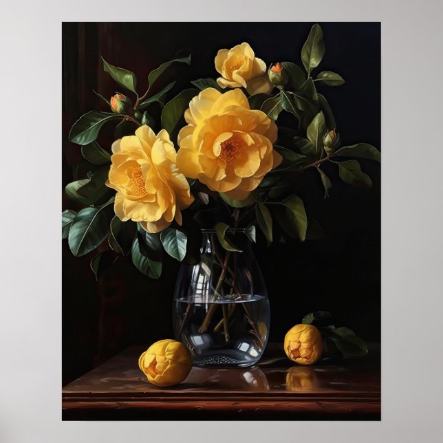 Gult Camellia Flowers Art Print Poster (Framsidan)