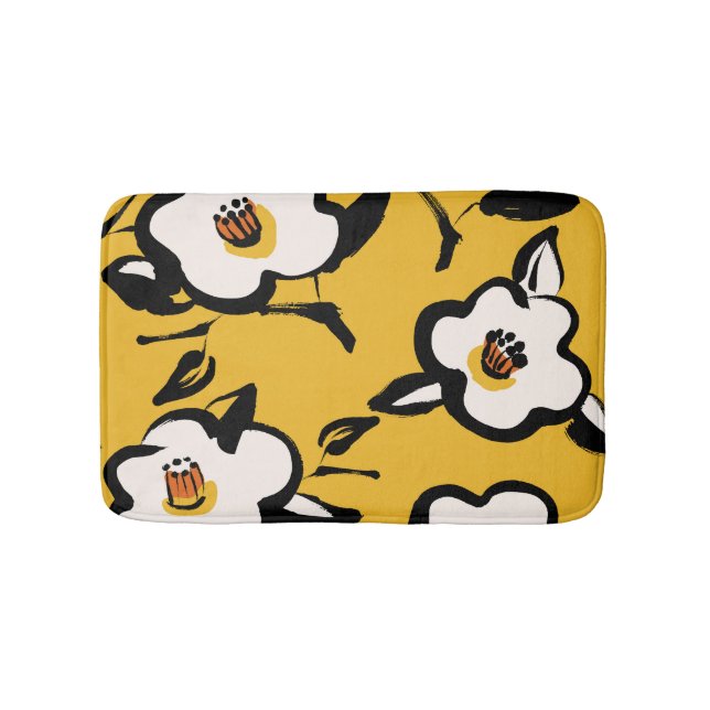 Gult Camellia, sketchy blommigt vintage. Badrumsmatta (Framsidan)